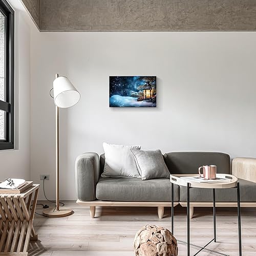 Miniatura 4 de vandlife Lienzo de Navidad para pared, lámparas de aceite de copos de nieve, árbol de Navidad en fondo azul oscuro para dormitorio, sala de estar,