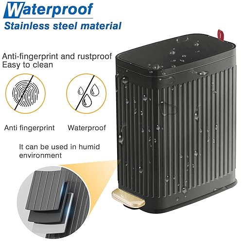 Miniatura 6 de Cubo de basura pequeño para baño con ambientador, tapa de cierre suave, 6 litros1.6 galones, de acero inoxidable con cubo interior extraíble, pedal