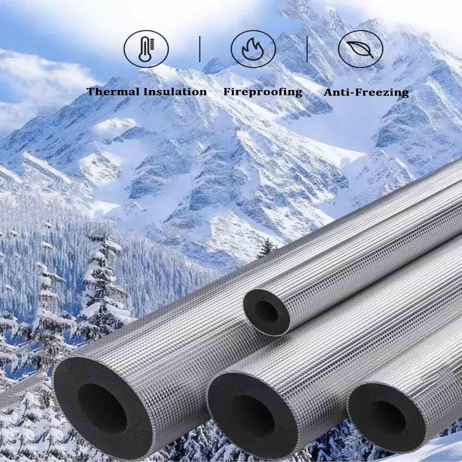Insulation Wrap Outdoor Pipe Insulation Foam Waterproof Fireproof Strong Outdoor Pipeline Foam Insulation Lagging Tube, Thickness 20mm, Length 90cm(T20MM X ID89MM X 0.9M)