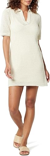 The Drop Melia Mini-Robe en Crochet avec col pour Femme Blanc Whisper Taille XS