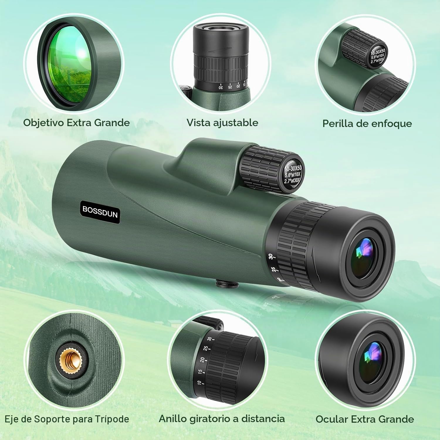 Telescopio Monocular Zoom, Telescopio Monocular de Alta Potencia para Smartphone con Trípode, Monocular HD para Adultos (Green)