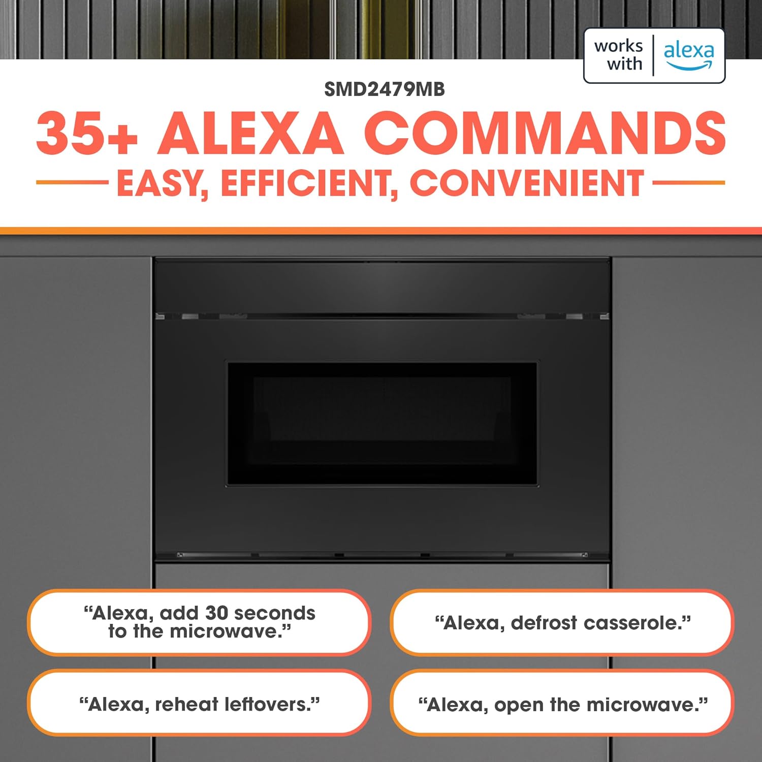 SHARP SMD2479MB Smart Microwave Drawer Oven with Easy Wave Open, 24-inch, 1.2 Cubic Feet, 950 Watt, Concealed Glass Touch Control Panel, Compatible with Alexa Certified, Black