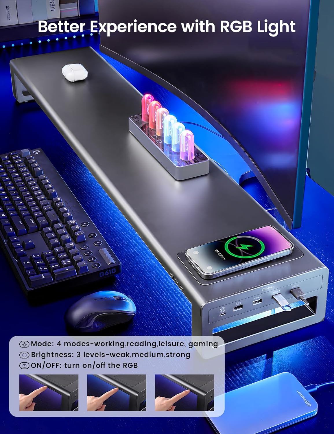 VAYDEER Monitor Állvány USB portokkal és tárolóhellyel