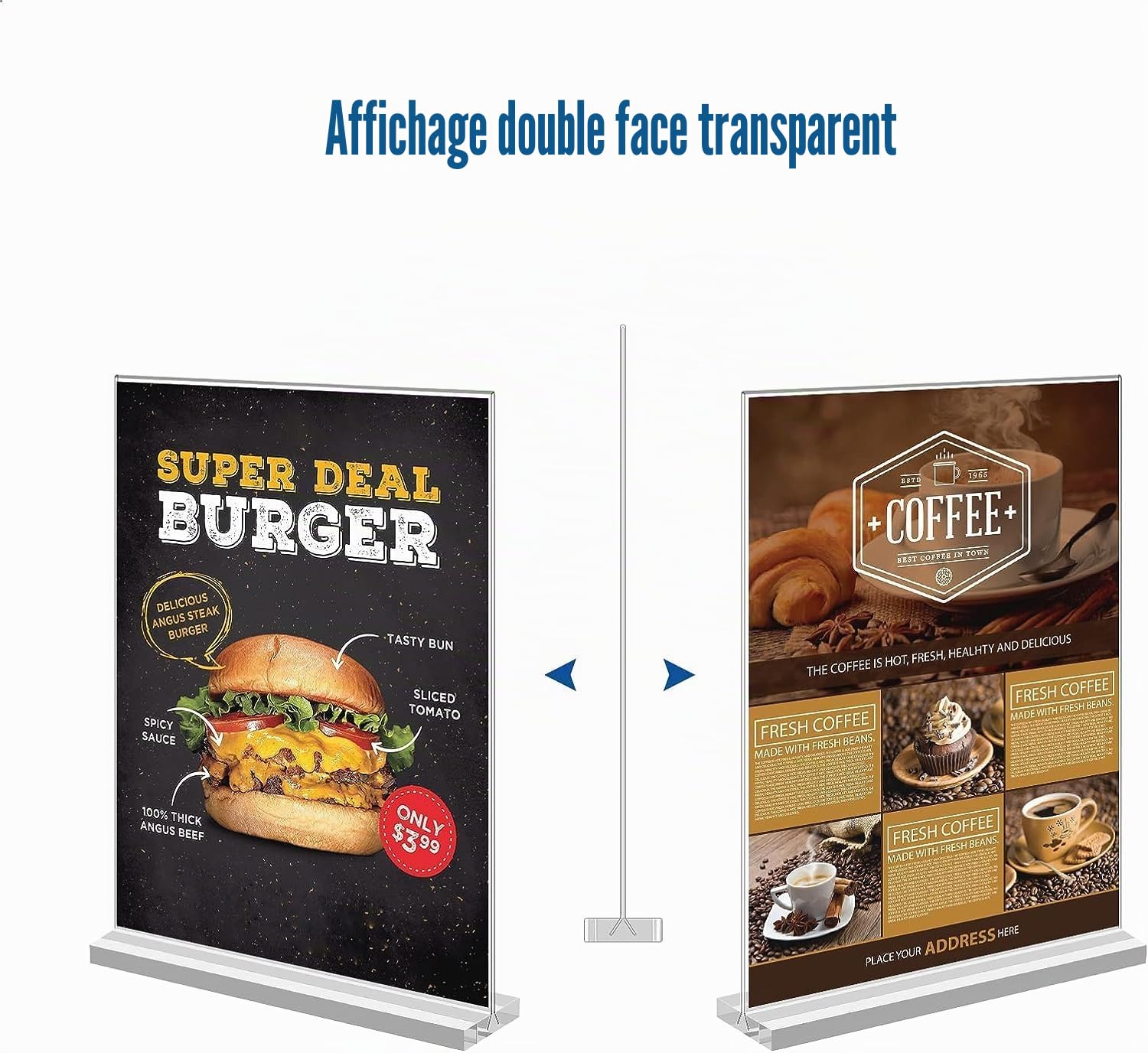 Lot de 12 Supports de A4 en Acrylique, Présentoir en Acrylique Transparent, En Forme de T - Présentoir de Menu de Table pour Restaurants, Bureaux, Magasins, Spectacles (Lot de 12 A4)