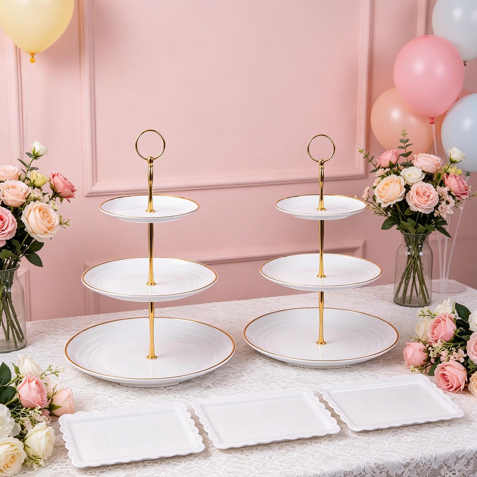 MagiDeal 2 Soportes para Cupcakes 3 Niveles, Soportes Servicio escalonados con 3 bandejas Blancas, Mesa Decorativos, estantes exhibición para, Style a
