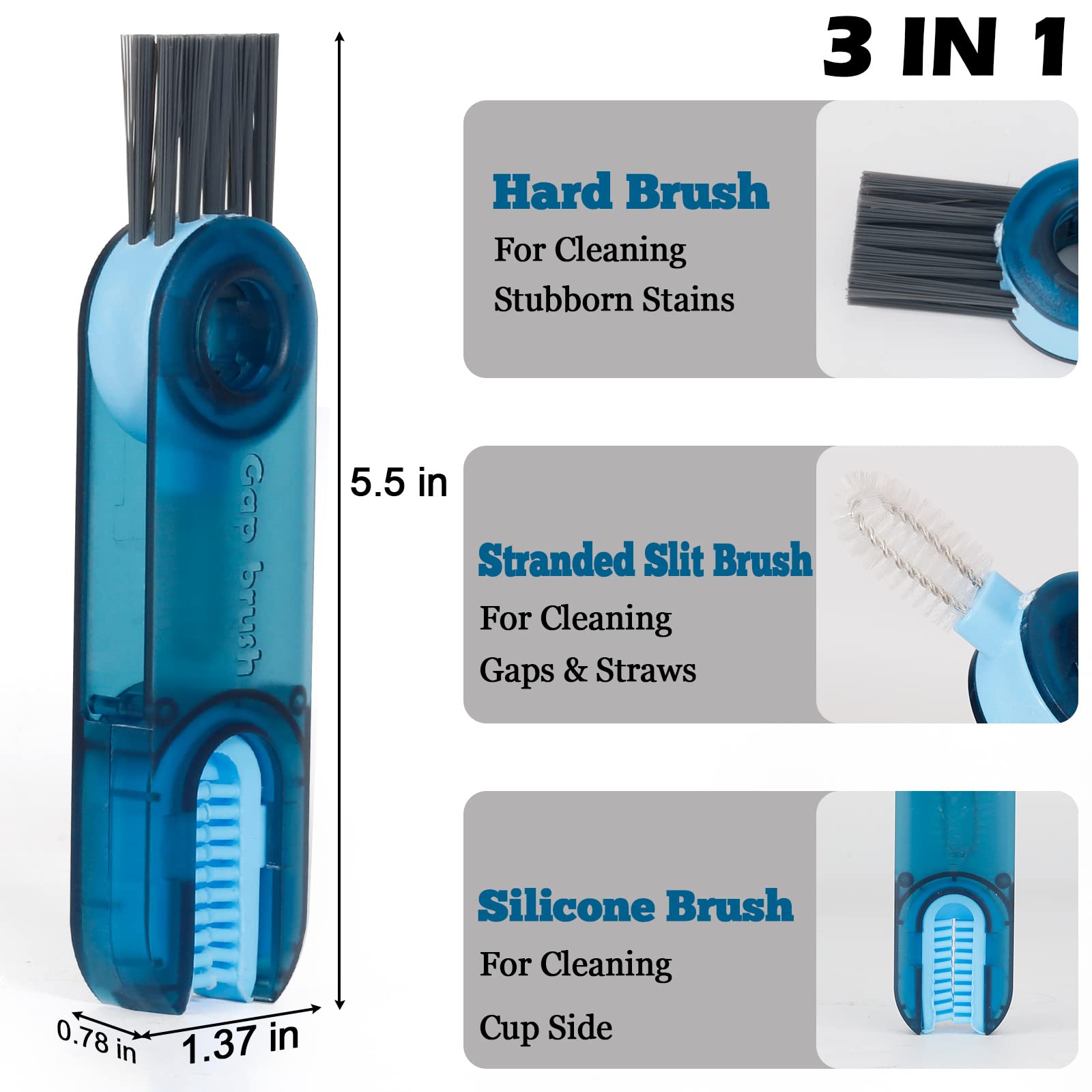 Produktbild von 3 In 1 Flaschenbürste 3-in-1 Becherdeckel Spaltreinigungsbürste Flaschen Reinigungsbürste Becher Deckel Reinigungsbürste
