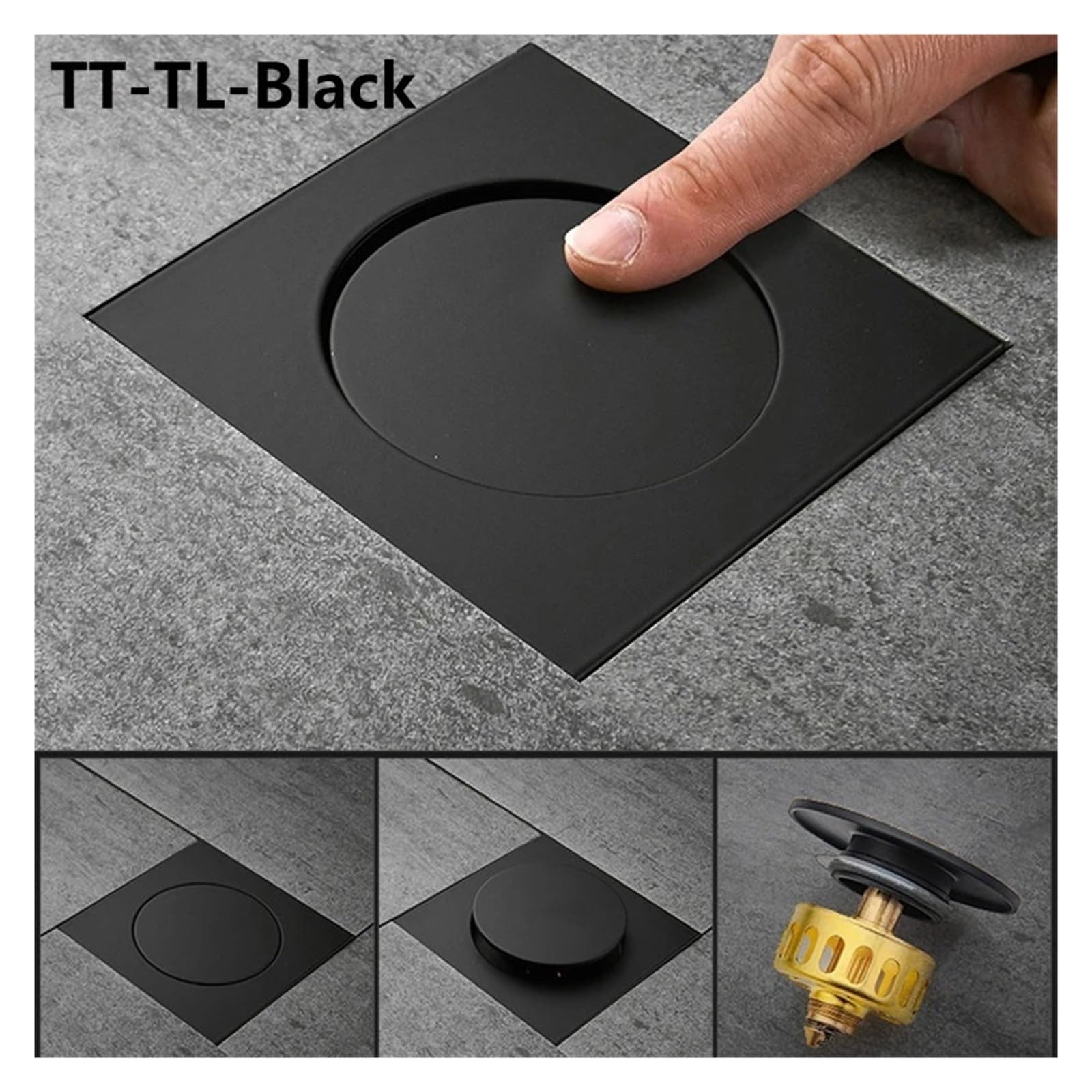 Housse de douche carrée en laiton chromé anti-odeur 10 cm (TT-TL-Noir)
