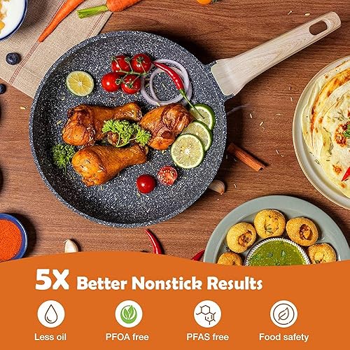 Miniatura 2 de Carote Juego de 2 sartenes antiadherentes para inducción y gas (7.9 in de granito y 9.4 in Dosa Tawa)