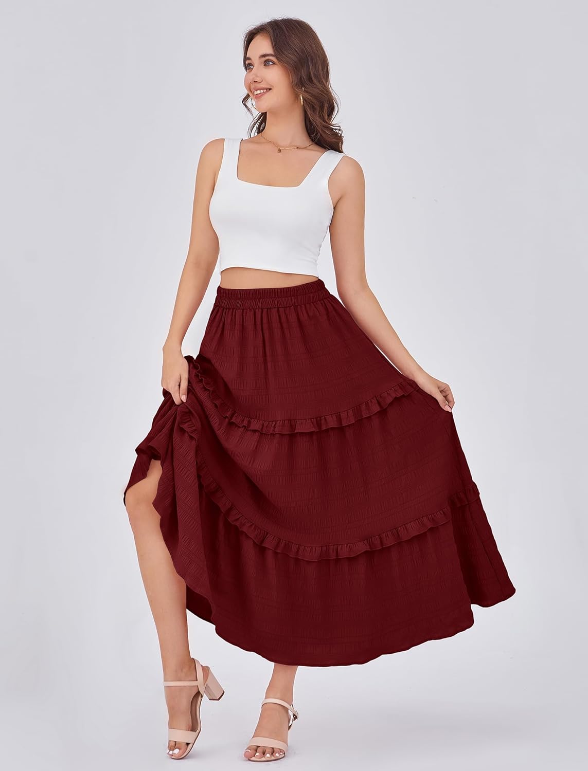 Gracyoga Maxi Skirts for Women Casual Elegant High Waisted A Line Flowy Ruffle Tiered Long Skirt with Pockets - Image 2