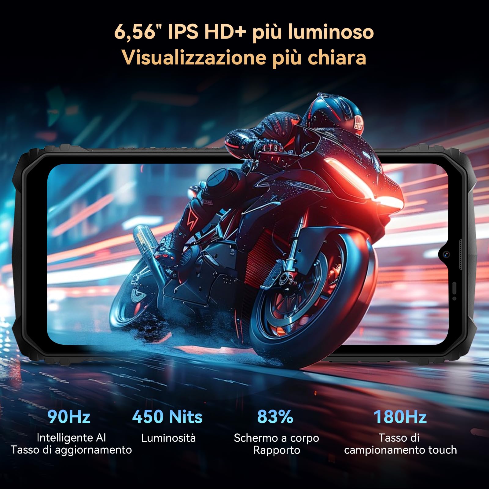 OSCAL MARINE 1 Rugged Smartphone Android 15, 12GB+128GB/2TB Telefono Indistruttibile, 6.56''HD+ 90Hz Telefono Antiurto, AI 16MP+8MP, 13,5 mm leggero IP68/IP69K/3 Slot/NFC/Face ID/OTG/GPS Nero