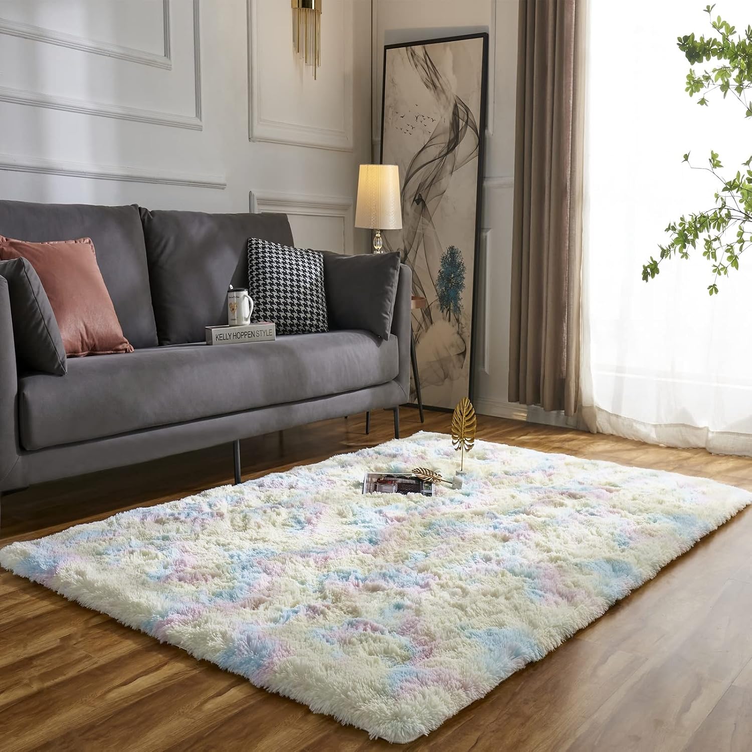 Obundi Soft Shaggy Rug,Rainbow Fluffy Carpet, Square Durable Area Rugs for Bedroom,Living Room,Kidsroom (Rainbow,80×120 cm) - Image 3