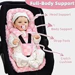 4 in 1 Infant Car Seat Insert, Baby Car Seat Head Body Support for Girls & Boys, Reversible Newborn Car Seat Insert with 3 Extra Strap Paddings, Premature Car Seat Cushion (Pink)