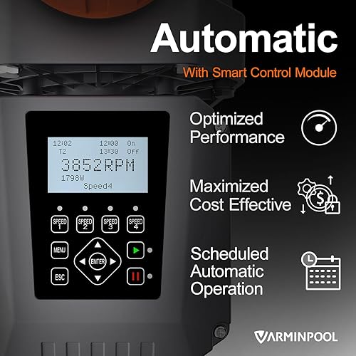 Miniatura 5 de Bomba de piscina de velocidad variable de 1.8 HP para piscina interiorsobre el suelo, 9114 GPH, temporizador programable para funcionamiento