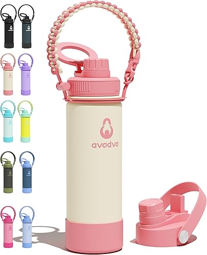 Miniatura 83 de Botella de agua aislada avodvo de 12 onzas con 2 tapas (tapa con popote y boquilla de 2 en 1, tapa magnética), botella de agua para niños con Azul