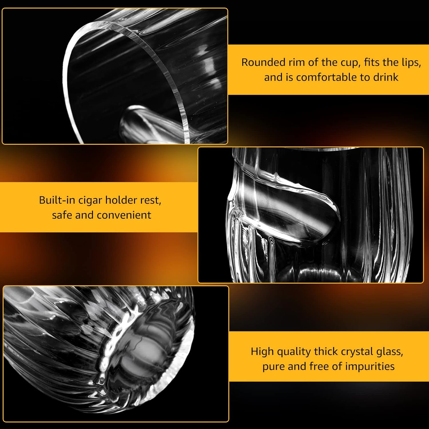 Cigar Whiskey Glasses with Cigar Holder-Set of 2,Old Fashioned Whiskey Glass With Indented Cigar Rest Crystal Whiskey Glasses Gift, Gifts for Men(12oz) - Image 4