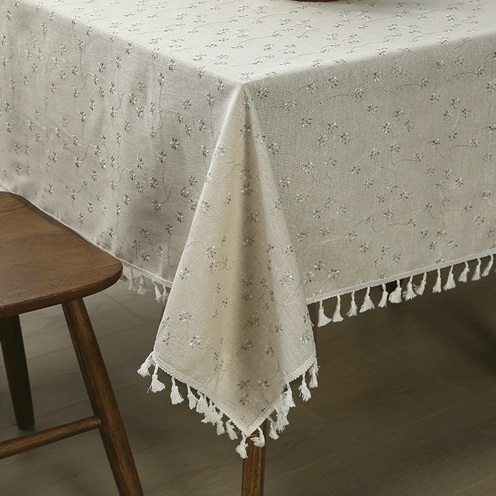 Gualiy Nappe Table Salon Carrée 130x130cm, Fleur en Polyester Lin, Beige