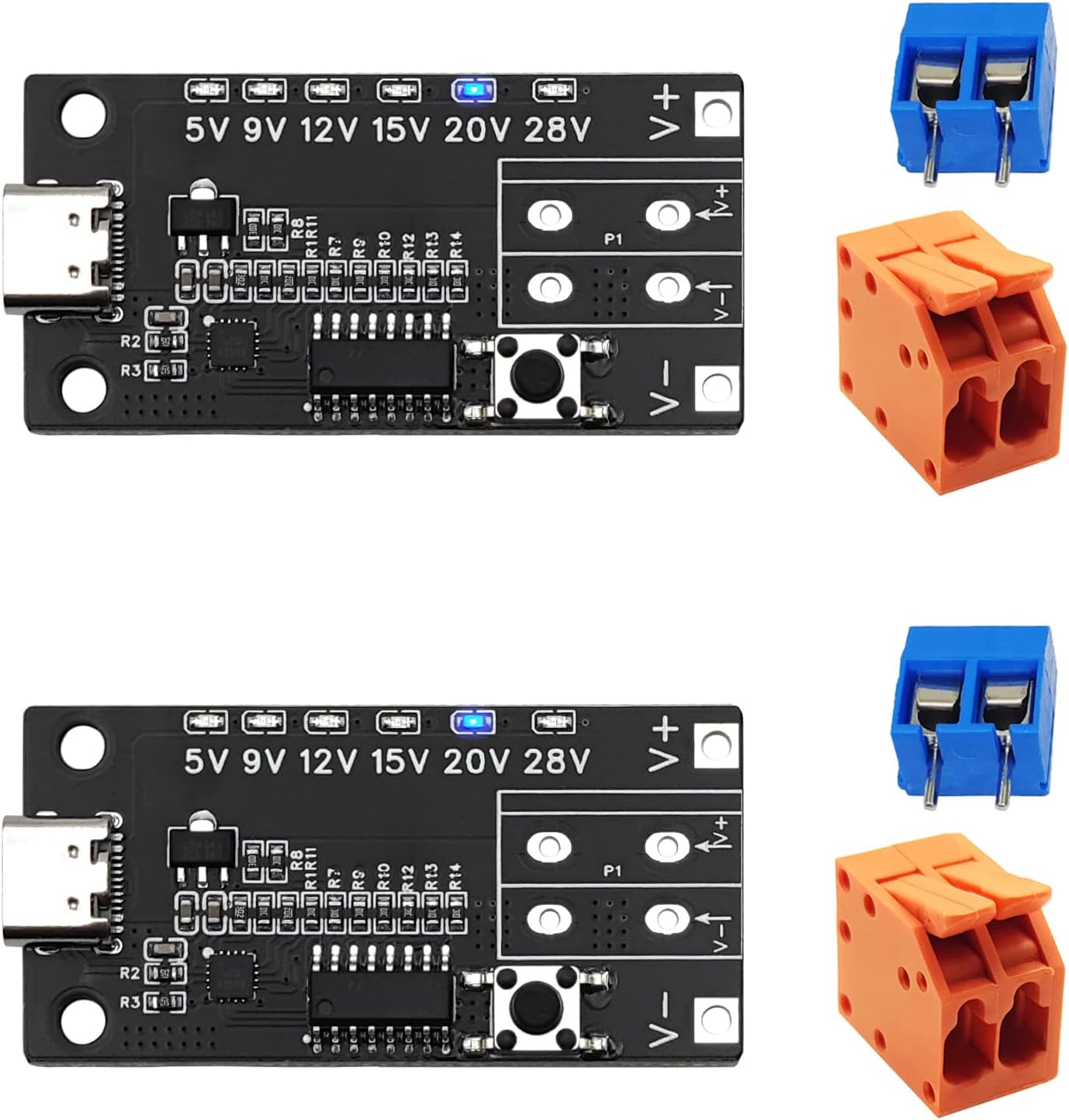 4PCS USB-C PD3.0/3.1 QC Trigger Module USB-C PD 5V 9V 12V 15V 20V 28V 5A Adjustable Voltage Power Trigger Board Type-C Female Input with Indicator
