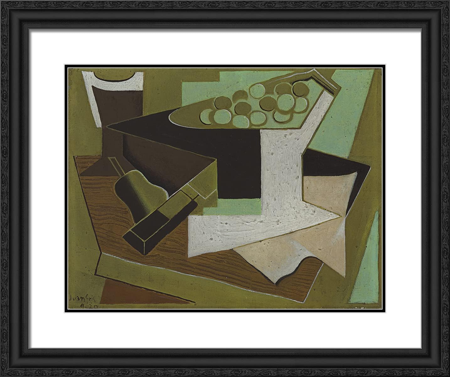 ArtDirect Gris, Juan 24x20 Black Ornate Framed Art Print with Double Matting Titled: Still Life Fruit on Table