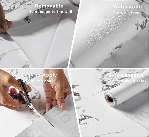 Miniatura 6 de Papel de contacto de mármol, papel tapiz gris para encimerascubierta autoadhesiva y extraíble para muebles antiguosrollo de película de vinilo de