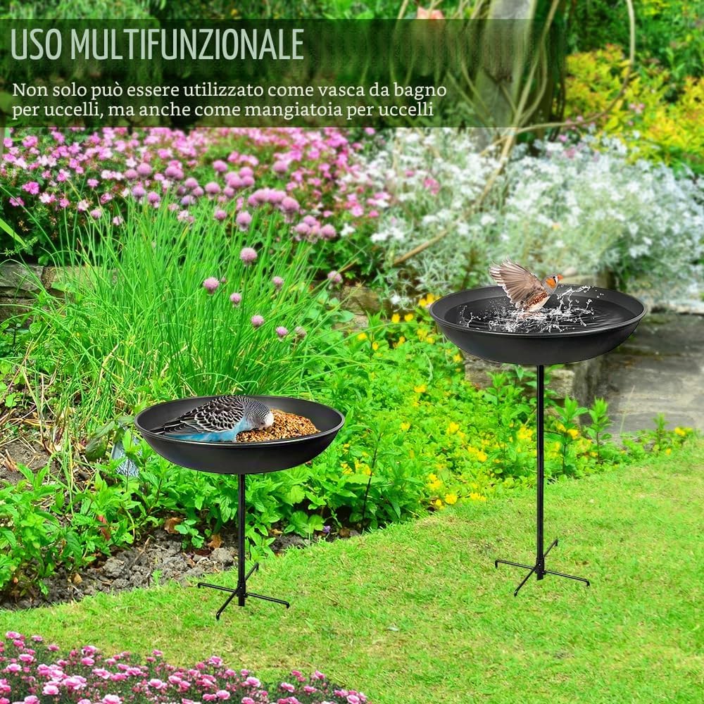 Vasca per uccelli da giardino, tavoli per uccelli per il giardino, autoportante, resistente, stazione di alimentazione per uccelli staccabile con robusto paletto in metallo, mangiatoie per uccelli in