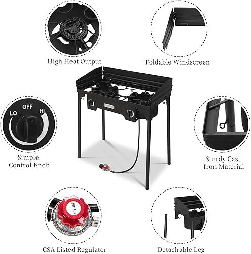 Vista 18 de ROVSUN Estufa de gas propano al aire libre de 2/3 quemadores, cocina de alta presión para cocinar en el patio trasero, camping, hogar, enlatado