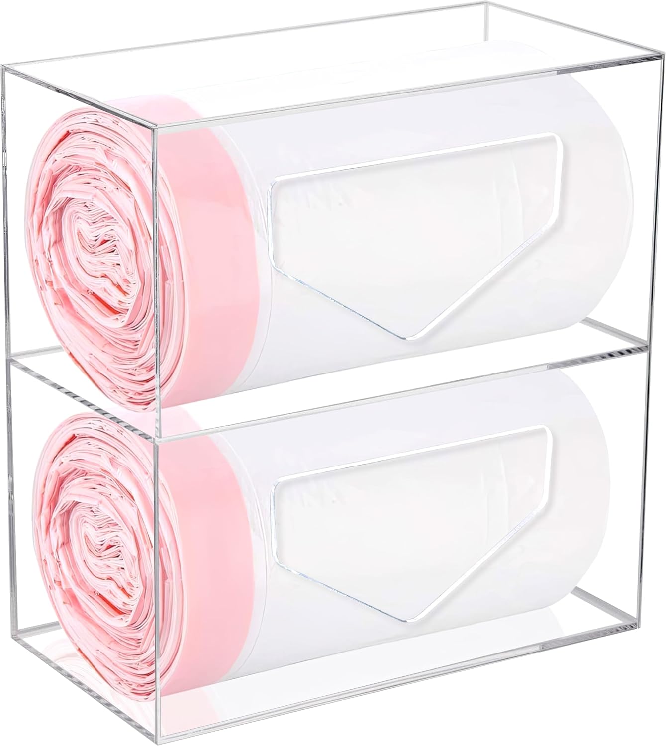 Trash Bag Dispenser Roll Holder Under Sink & Wall Mount - 2 in 1 Clear Acrylic Garbage Bag Holder Organizer for Cabinet Kitchen – Storage Box Holder for Garbage, Grocery & Plastic Bags