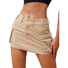 ELLEVEN High Stretchy Cargo Skirt for Women, Low Waist Y2k Mini Skirt Cute Denim Skirt with Pockets