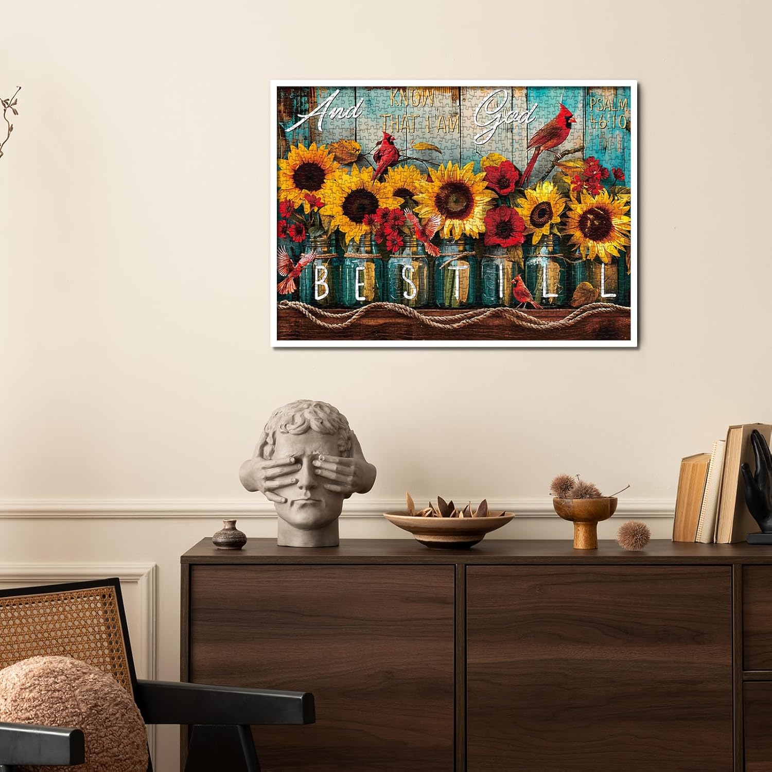Sunflowers Bird Puzzle for Adults 1000 Pieces, Flower Religious Jigsaw Puzzle, Inspirational Cardinal Floral Easter Scripture Catholic Bible Puzzle