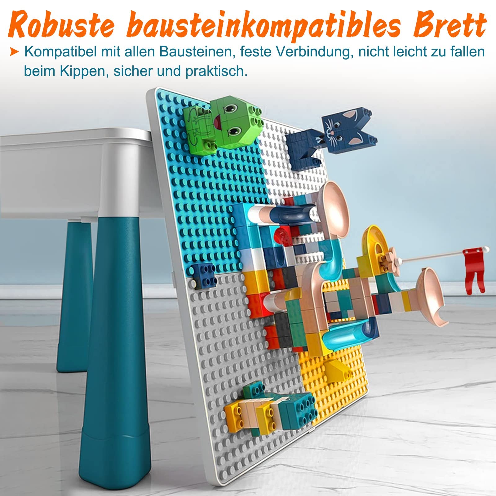 LZQ 6-in-1 Kinder Tisch Stuhl Set Spieltisch mit Stauraum Doppelseitige Höhenverstellbare Tischplatte