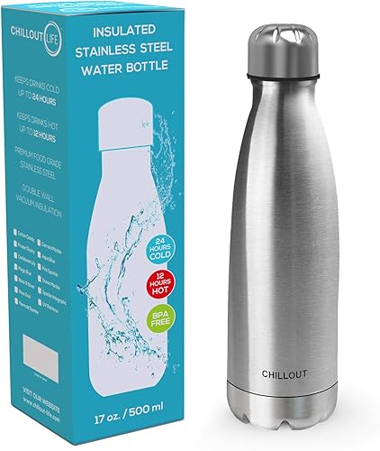 Miniatura 2 de CHILLOUT LIFE Botella de agua de acero inoxidable: de 17 onzas, con aislamiento de doble pared, en forma de botella de cola, para bebidas frías y