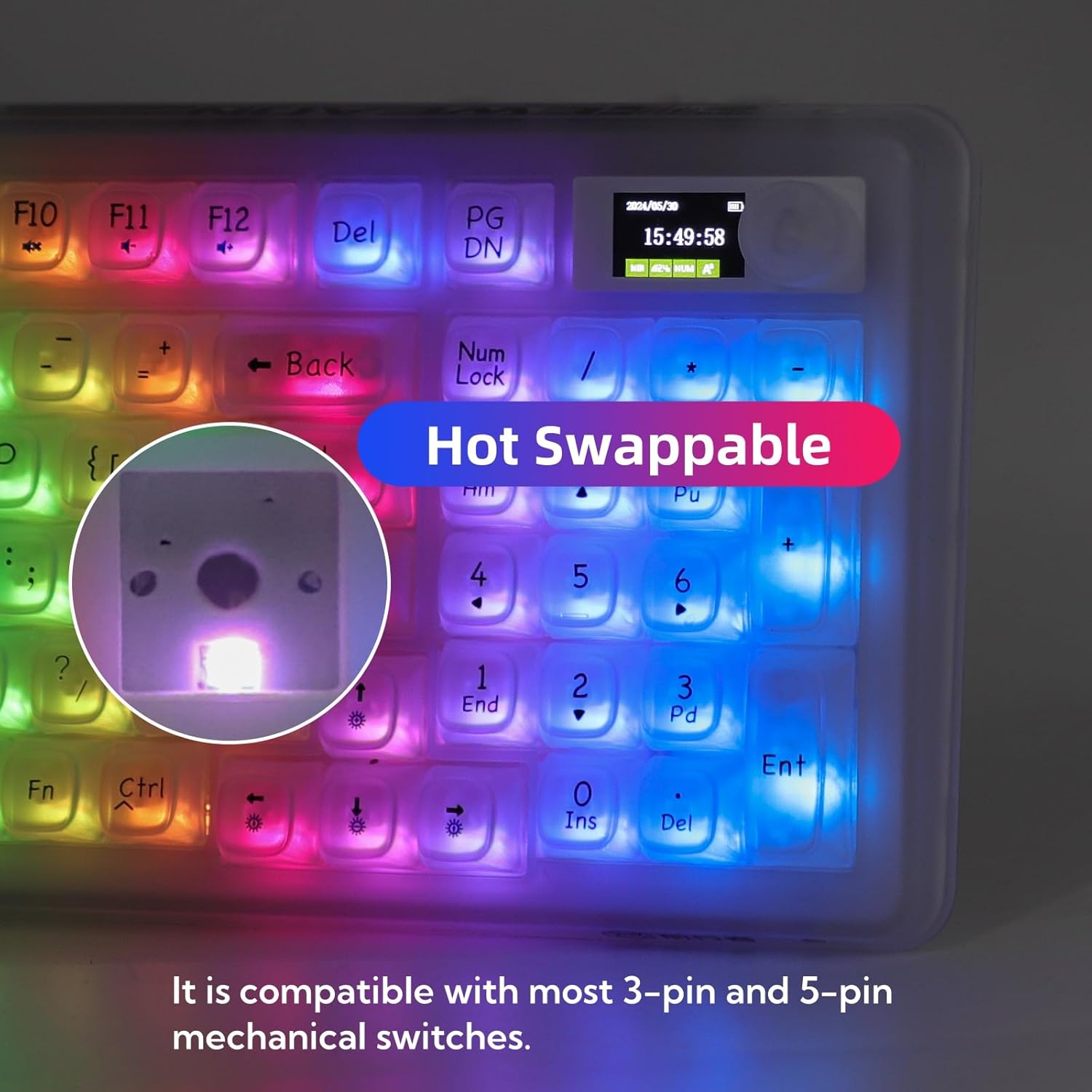 V99 Hot Swappable Transparent Mechanical Keyboard with OLED Display,98 Keys RGB Custom Gaming Gasket Structures with BT5.1/2.4G/USB-C for Windows/Mac,Pioneer V1 Satellite Axis - Image 4