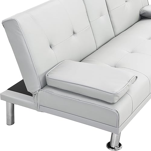 Miniatura 7 de Moderno sofá cama plegable convertible tapizado, sofá cama convertible, sofá biplaza con patas de metal, 2 portavasos, reposabrazos extraíbles para