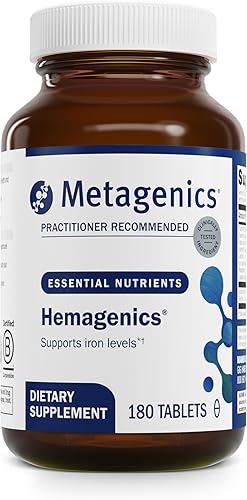 Metagenics Hemagenics - Suplemento de hierro con vitamina B12, B6 y folato para ayudar a apoyar la función saludable de los glóbulos rojos, 180