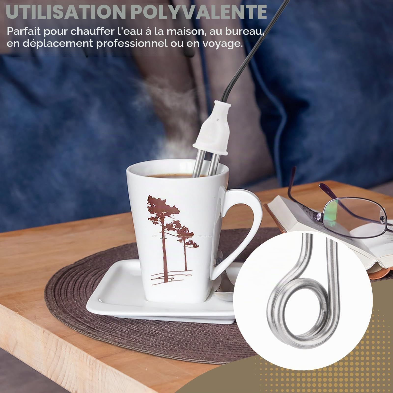 Accessoires de camping de voyage Chauffage à immersion à thé avec thermomètre LCD – Chauffe-eau portable à immersion 300 W double tension 120/240 V