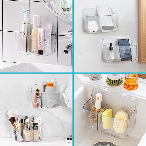 Miniatura 4 de CGBE Organizador de plástico para montaje en pared, paquete de 2, organizador transparente para puerta de gabinete con 2 compartimentos, estante de