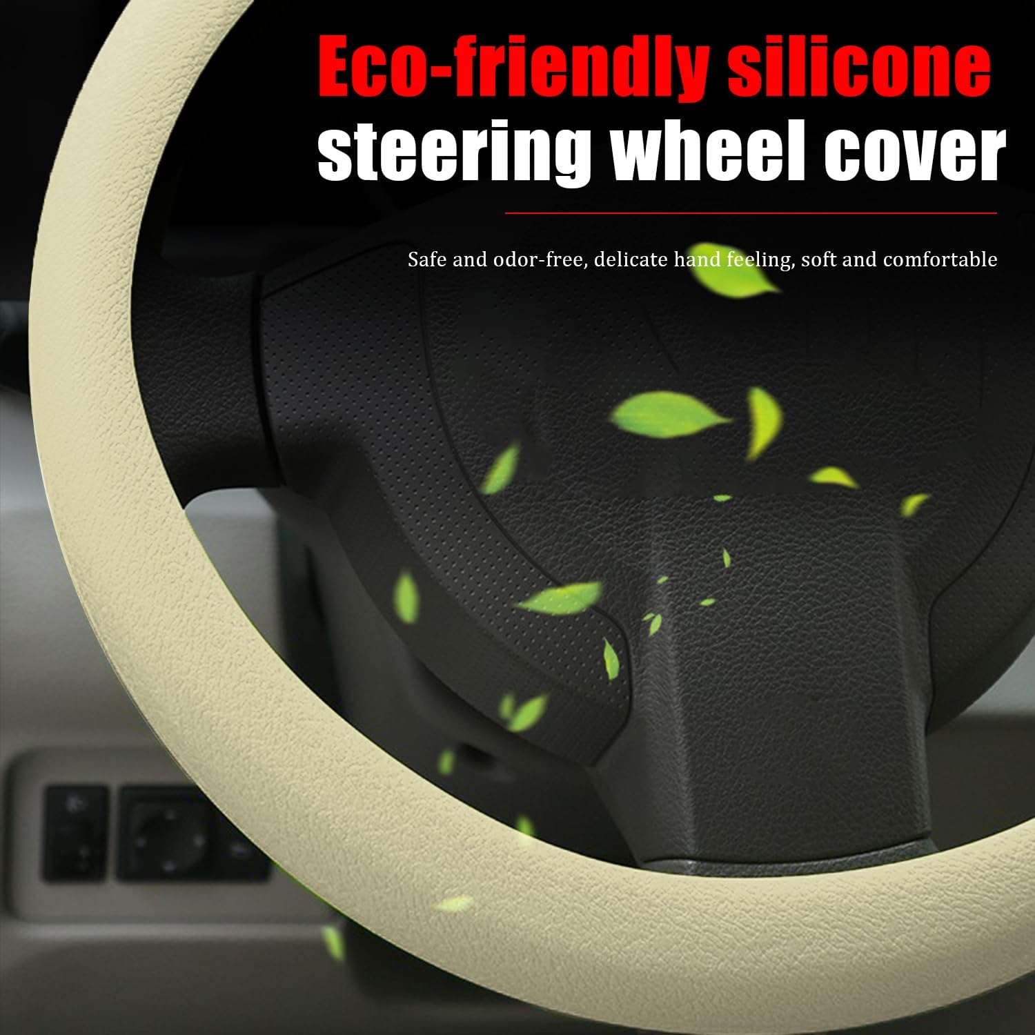 JDDRY Car Steering Wheel Cover,Silicone Steering Wheel Protector,Universal Fit Vehicle Steering Wheel Cover,Steering Wheel Protective Cover(Beige,1PC) image 5