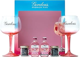 Gordon's Premium Pink Gin and Tonic Gift Set | Gin Set Includes 2 x Official Gordon's Pink Balloon Gin Glasses, 2 x Aromatic Botanicals and 2 x 5cl Gordon's Premium Pink Gin | Flavoured Gin Gifts