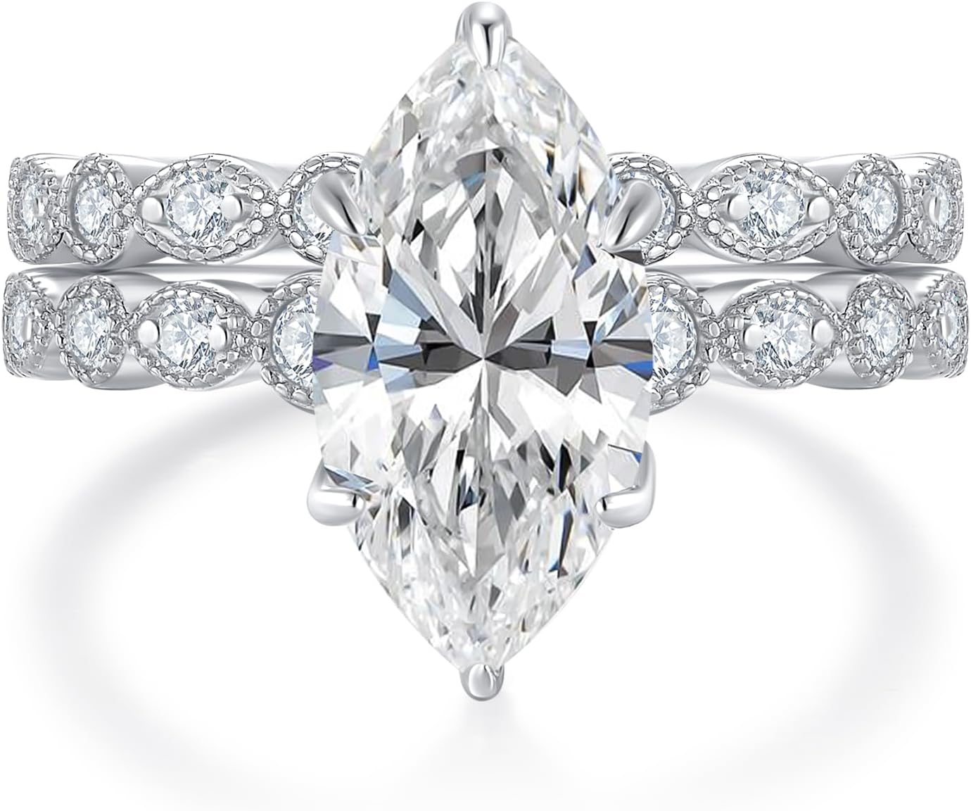 4CT Marquise Cut Moissanite Engagement Ring Set for Women, Vintage Milgrain Design Plated with 14k Gold/White Gold Bridal Ring Set, Anniversary Promise Ring,Size 5-10