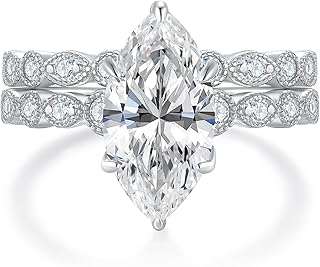 4CT Marquise Cut Moissanite Engagement Ring Set for Women, Vintage Milgr...