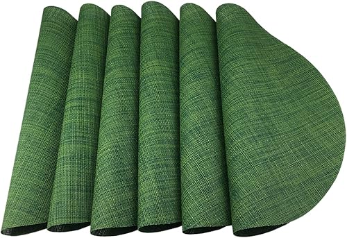 Miniatura 2 de WAZAIGUR Juego de 6 manteles individuales redondos de vinilo tejido fáciles de limpiar, resistentes al calor, manteles para mesa de cocina de 15