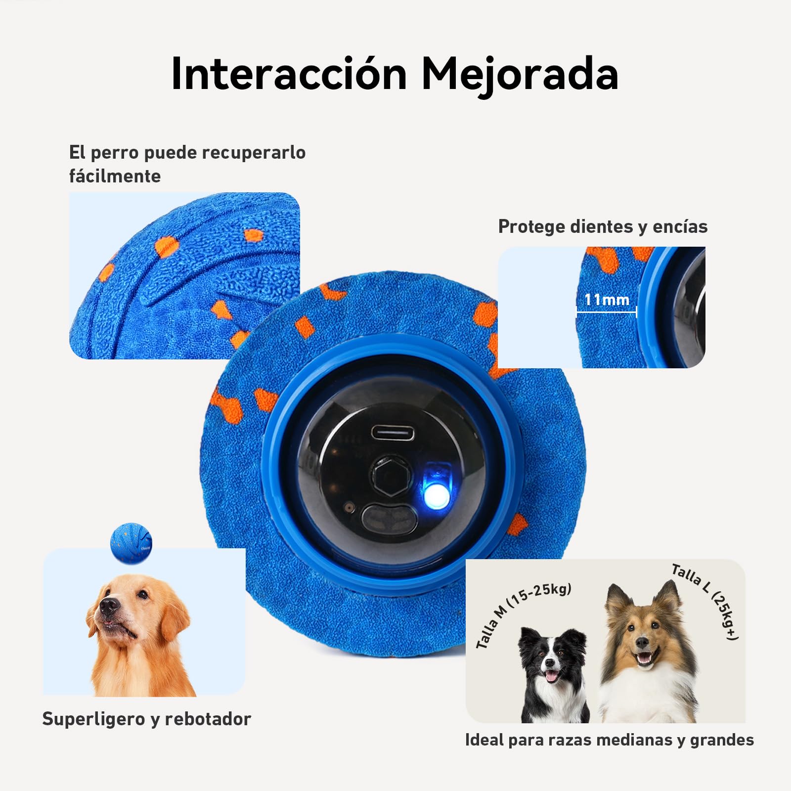 Cheerble Wicked Ball Air - Pelota Interactiva Perro, Automática Juegos para Perros, Juguete Inteligente con 3 Modos Recargable, Regalo de Cumpleaños para Perros Medianos y Grandes - Azul
