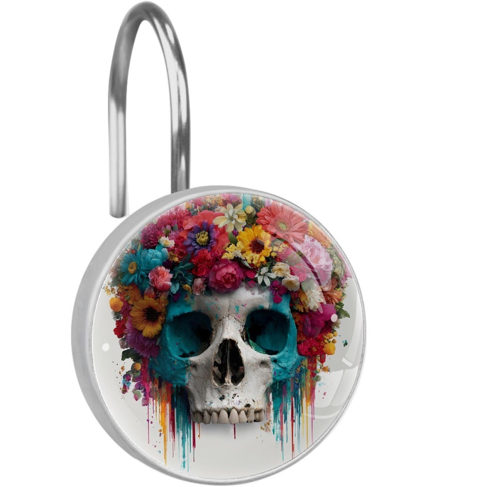 VAPOKF Decorative Shower Curtain Hook, Florals Skull Rustproof Stainless Steel Shower Curtain Hook for Bathroom, Shower Curtain Hangers for Shower Rod