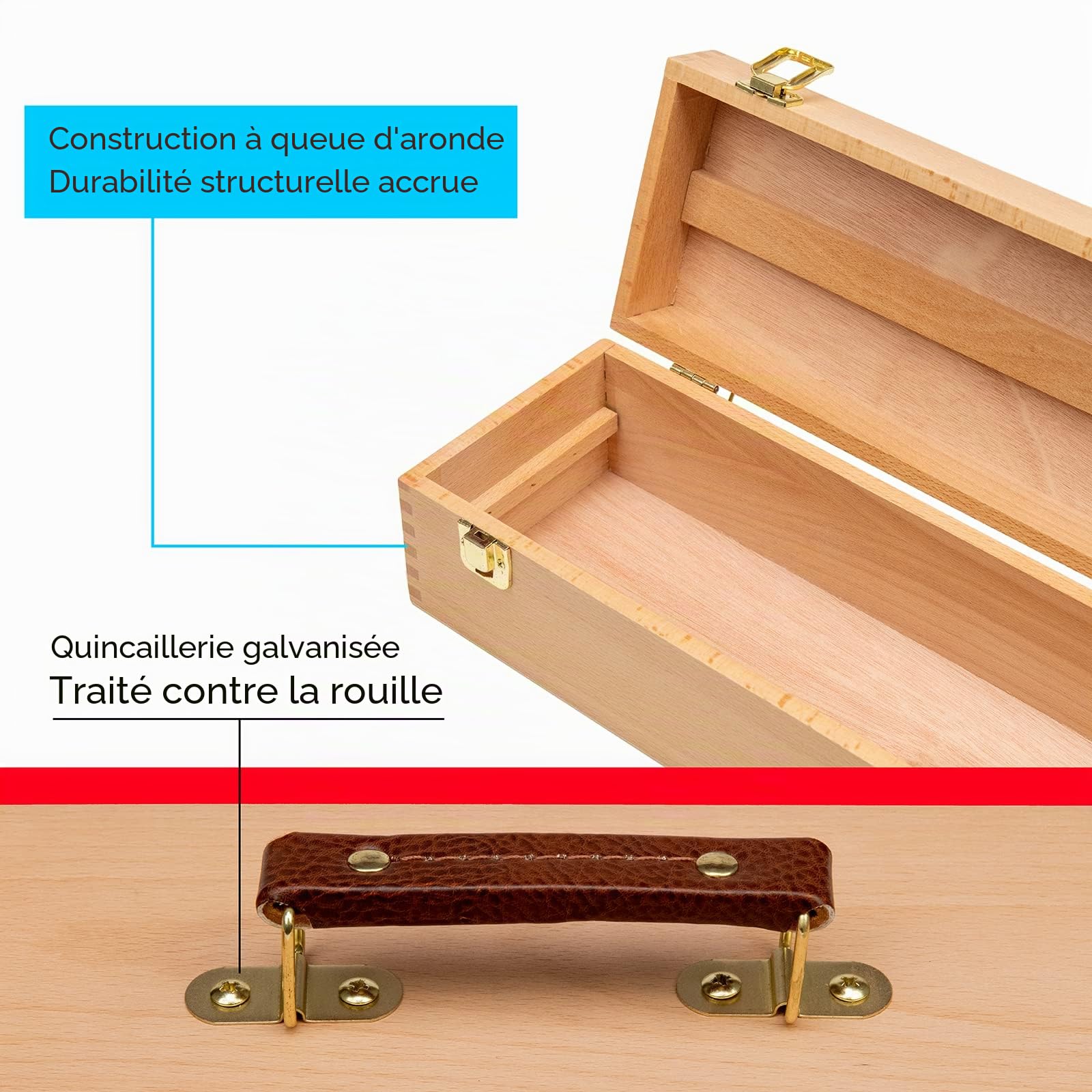MEEDEN Boîte de rangement pour artiste en bois polyvalent en hêtre mass, boîte à outils d’art avec plateau amovible pour pinceaux, crayons, craies et autres fournitures d’art, 36,6 x 13,5 x 12,7 cm