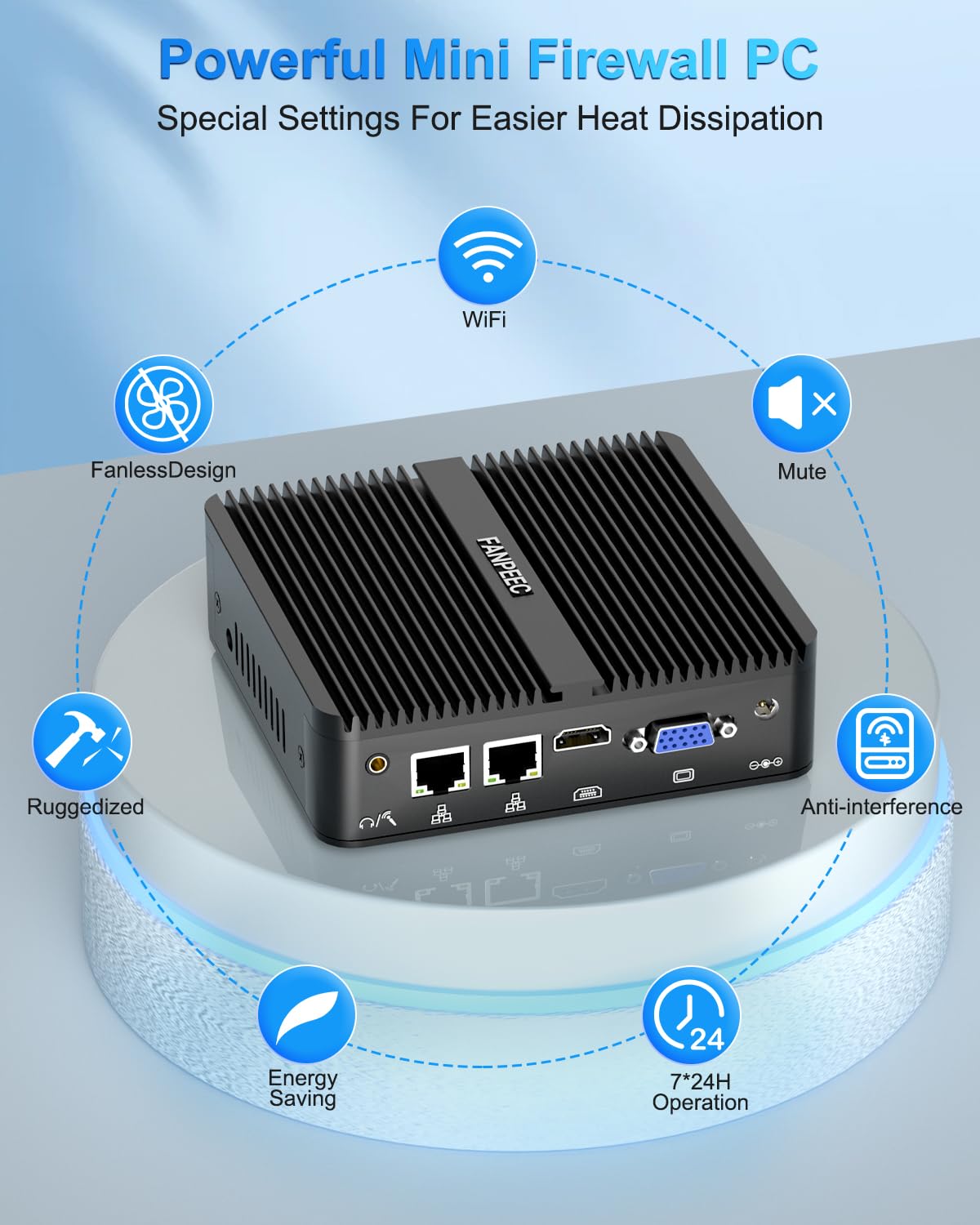 FANPEEC Lüfterloser Mini PC J5005 (bis zu 2,80 GHz) 16GB DDR4 512GB MSATA SSD, Industrie PC HD + VGA, WiFi5 BT4.2, Lüfterloser Mini Computer Win11 Pro, 2xRS232 COM, 4xUSB, TPM 2.0, Power On Auto