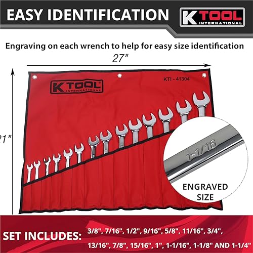 Miniatura 5 de K Tool International 41304 SAE - Juego de llaves para garajes, talleres de reparación y bricolaje, tratamiento térmico, acero vanadio, acabado