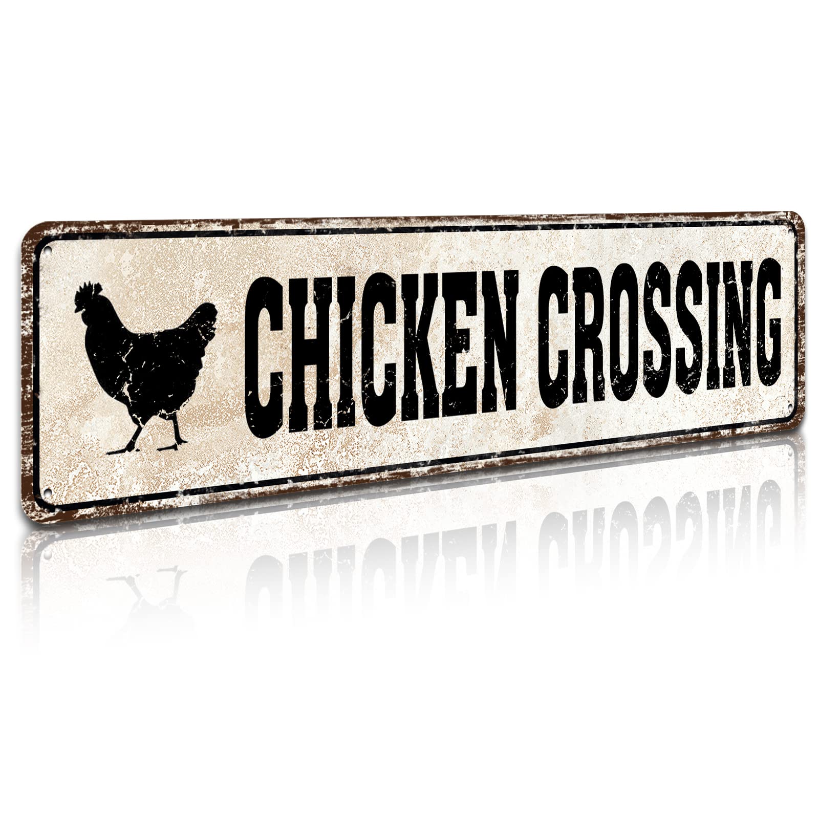 Chicken Crossing 4" X 16" Funny Tin Road Sign Chicken Coop Rooster Hen Garden Home Decor
