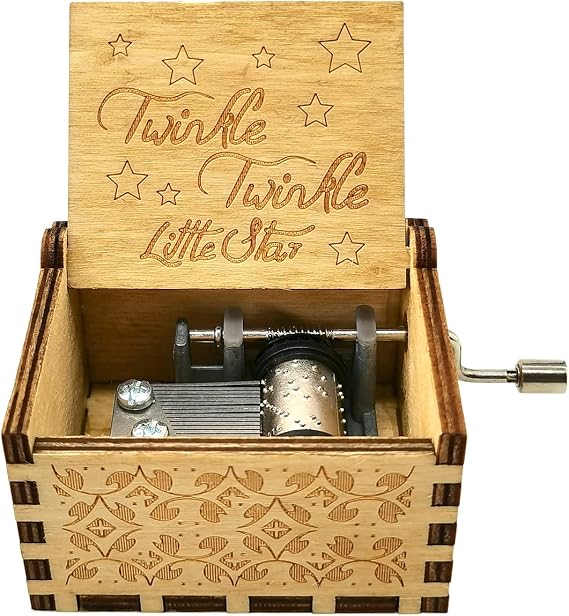 Twinkle Twinkle little Star Music Box,Hand Cranked Wood Music Box Antique Carved Wooden Decorative Box
