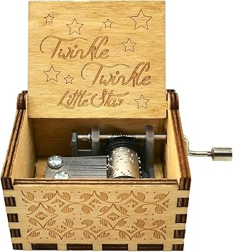 Twinkle Twinkle little Star Music Box,Hand Cranked Wood Music Box Antique Carved Wooden Decorative Box
