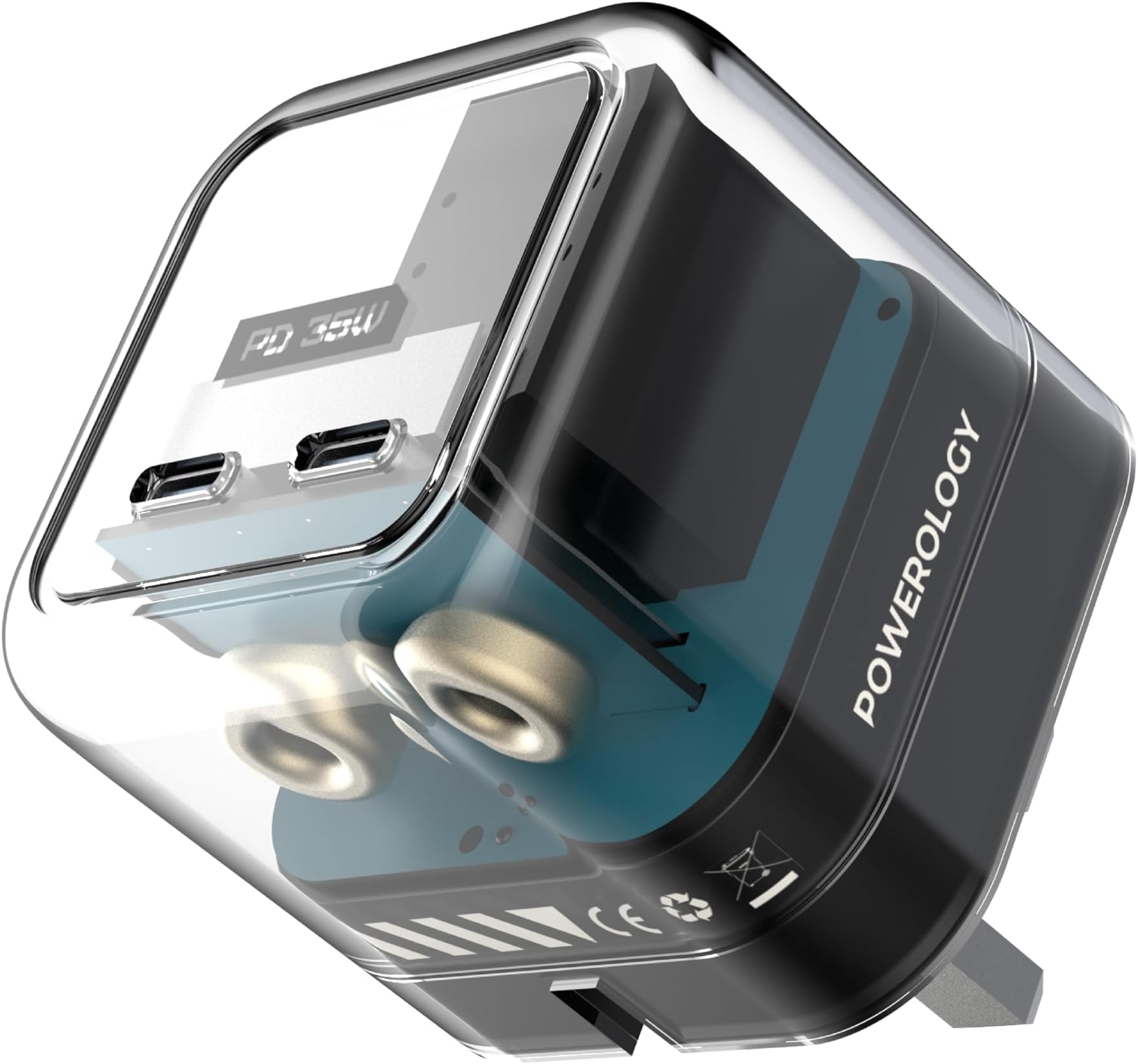 Powerology 35W PD Dual USB-C Wall Charger - Transparent