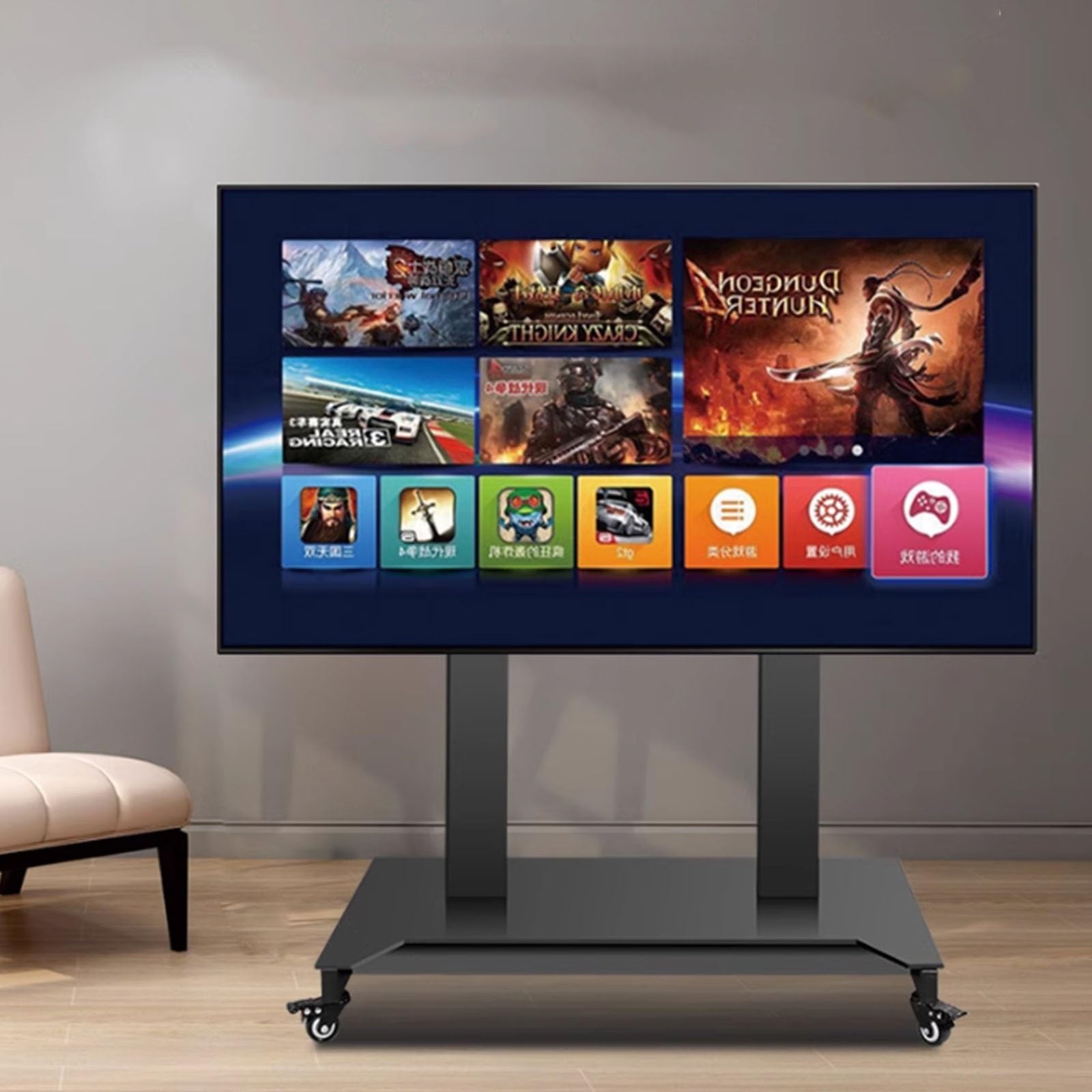 HPTHLY Flip Motorized Tv Mount - Mobile Tv Cart Stand With Wheels, Motorized Tv Lift, Height Adjustable Mobile Floor Tv Stand Cart, 4-Level Height Memory Function, For 52-100 Inch Sc
